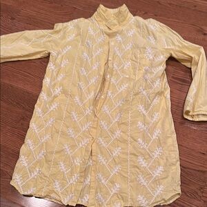 Yellow Embroidered Button-Up Tunic